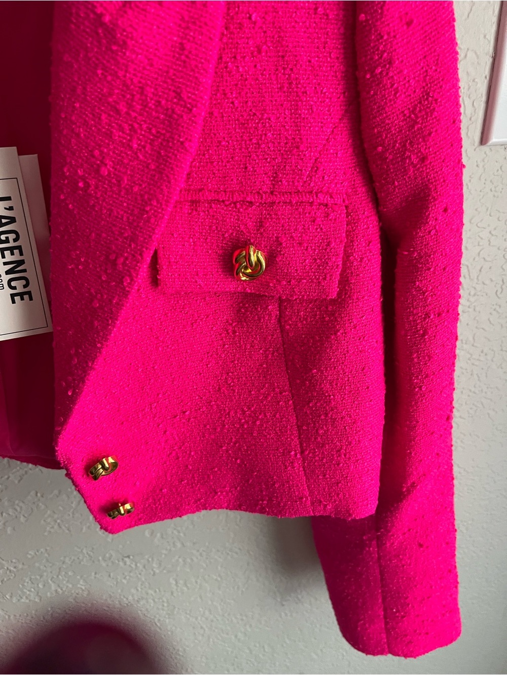 L'AGENCE Cropped Tweed Blazer in Hot Pink - Picture 3 of 6